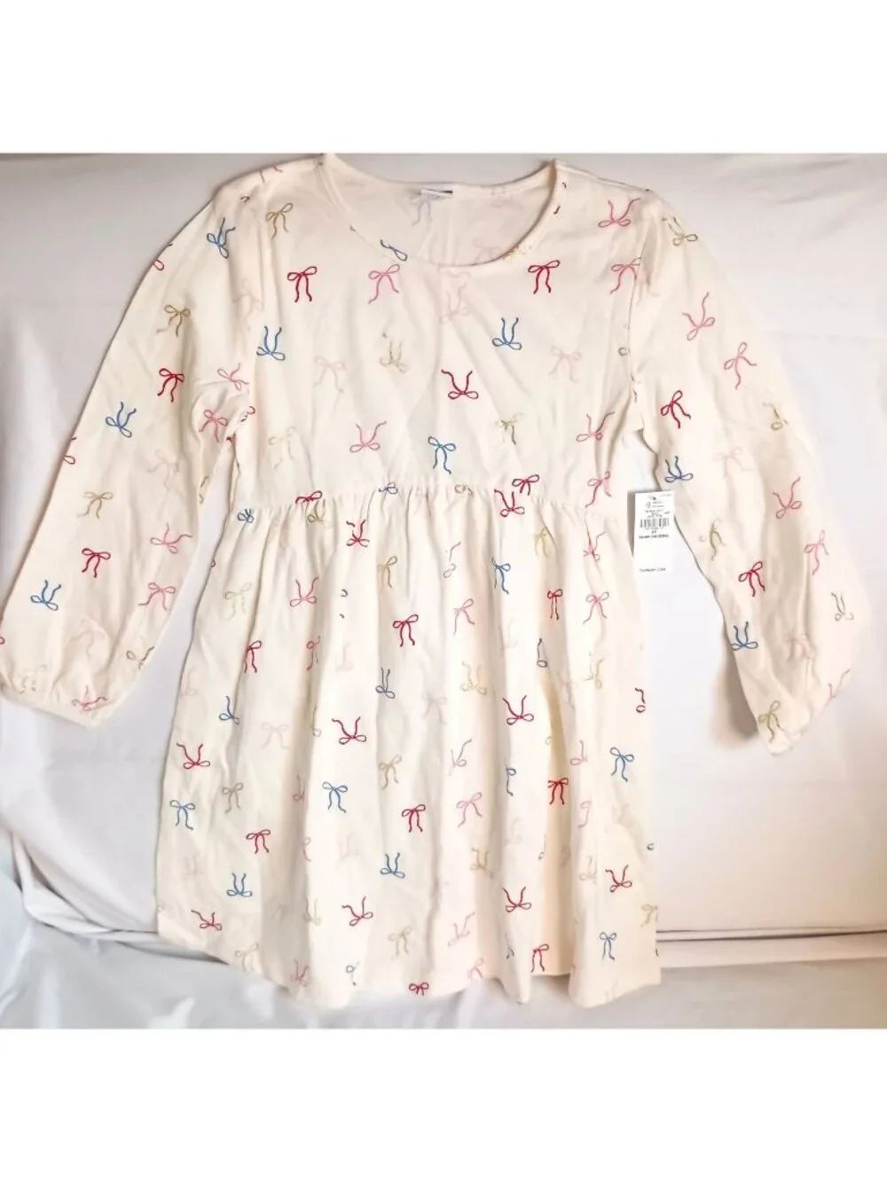 Old Navy Bow Print Long Sleeve Dress Toddler Girls 6T NWT Cotton Blend